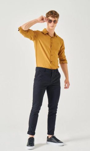 Textured Slim Fit Cotton Pants