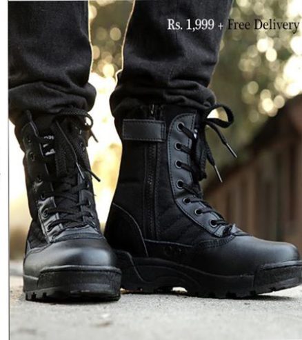 Black Leather Delta Boots For Men