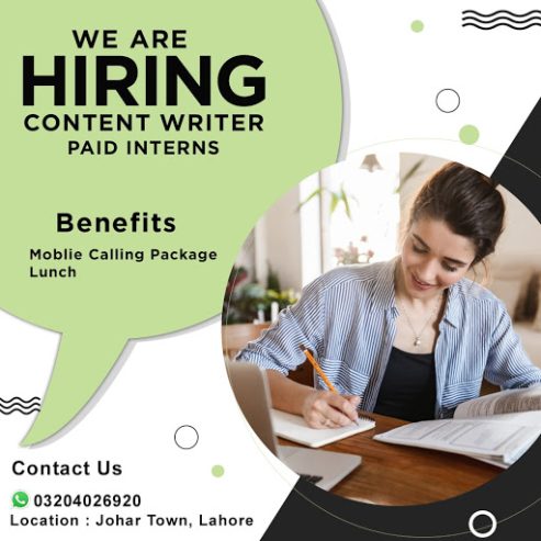 Content writer paid internee