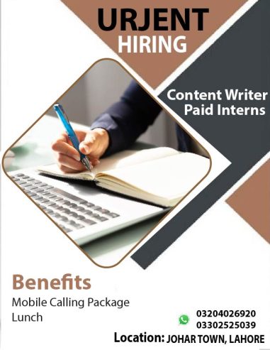 Urgent Hiring Content Writer Paid Internees