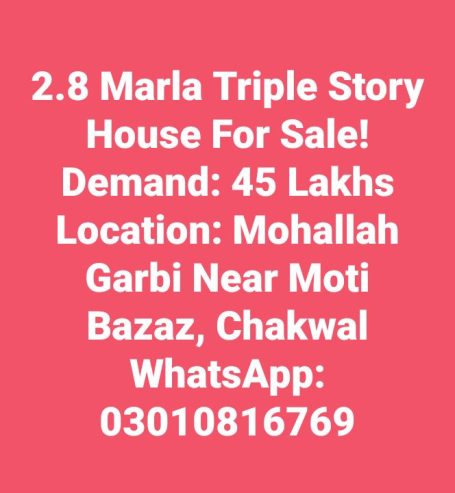 Triple Story House For Sale