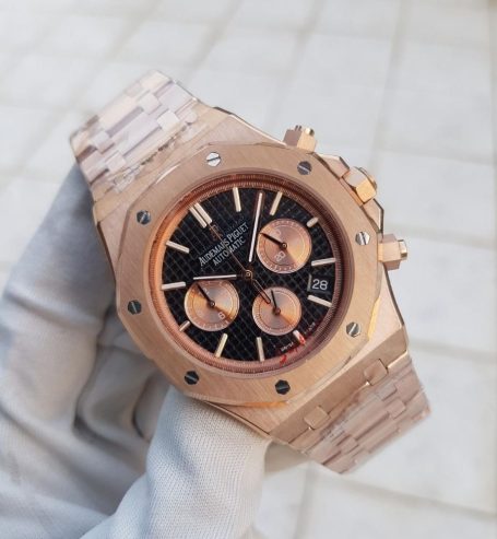 Rosegold Chronograph Black Dial Men Watch