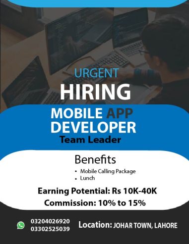 Urgent Hiring Mobile App Developer (Team Leader)