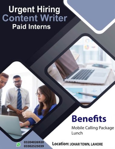 Urgent Hiring Content Writer Paid Interns